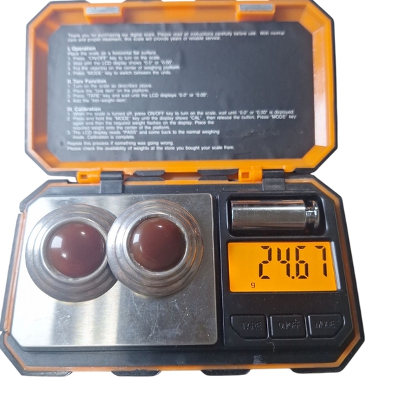 Vtg Sterling Silver Carnelian Agate Chunky Circle Clip-on Earrings 1.25" SIGNED - Picture 8 of 8